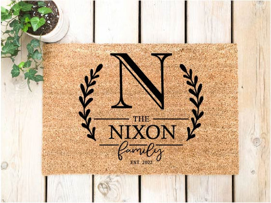 Monogram, last name, established date design Doormat